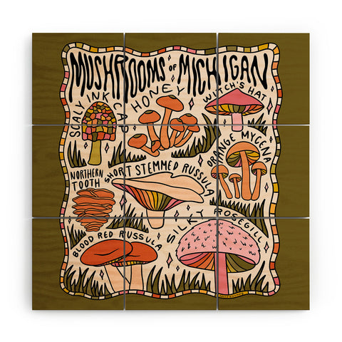 Doodle By Meg Mushrooms of Michigan Wood Wall Mural