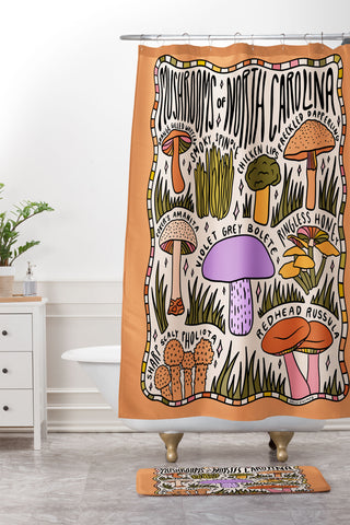 Doodle By Meg Mushrooms of North Carolina Shower Curtain And Mat
