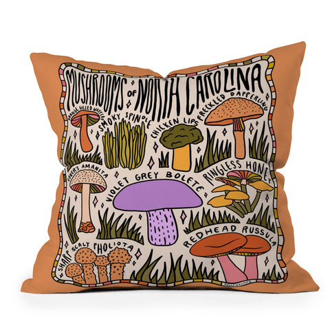 Doodle By Meg Mushrooms of North Carolina Throw Pillow