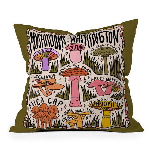 Doodle By Meg Mushrooms of Washington Throw Pillow