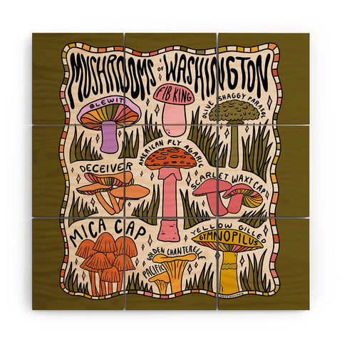 Doodle By Meg Mushrooms of Washington Wood Wall Mural