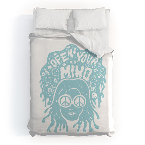 Doodle By Meg Open Your Mind in Mint Duvet Cover