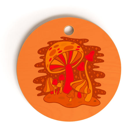 Doodle By Meg Orange Mushrooms Cutting Board Round
