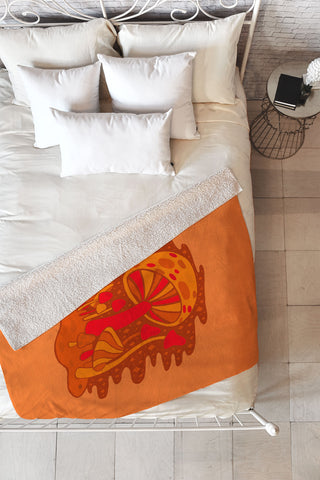 Doodle By Meg Orange Mushrooms Fleece Throw Blanket