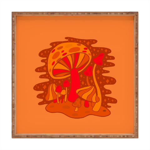 Doodle By Meg Orange Mushrooms Square Tray