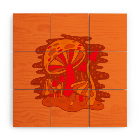 Doodle By Meg Orange Mushrooms Wood Wall Mural