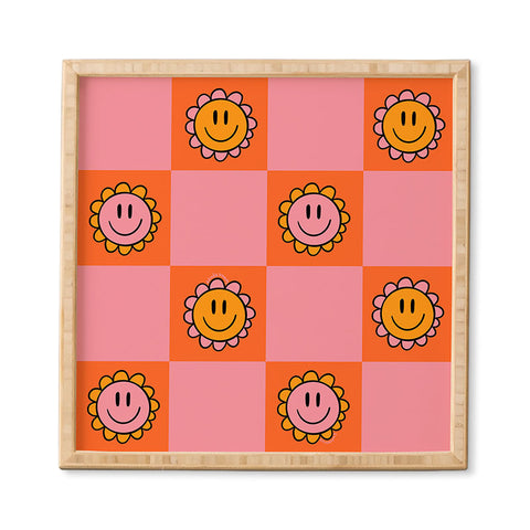 Doodle By Meg Orange Pink Checkered Print Framed Wall Art