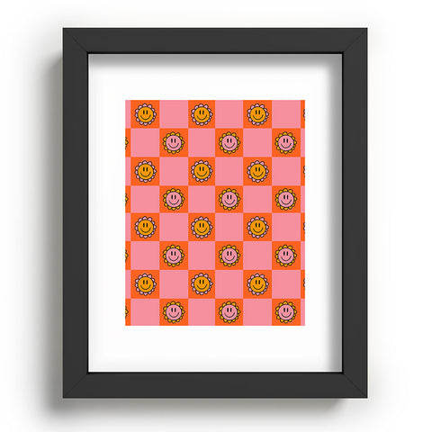 Doodle By Meg Orange Pink Checkered Print Recessed Framing Rectangle