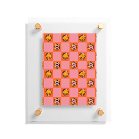 Doodle By Meg Orange Pink Checkered Print Floating Acrylic Print