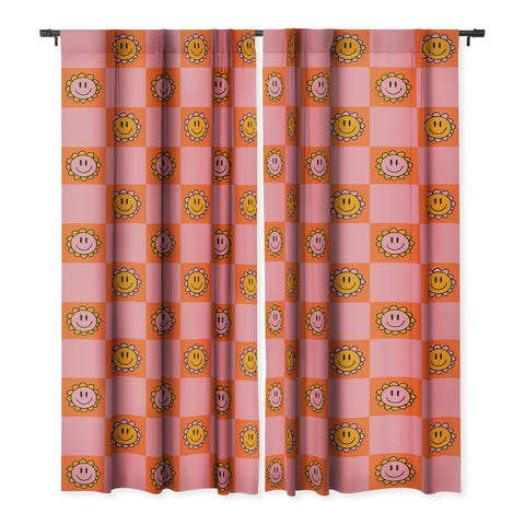 Doodle By Meg Orange Pink Checkered Print Blackout Non Repeat