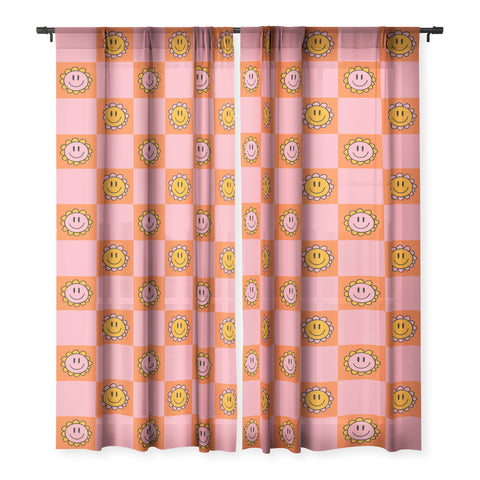 Doodle By Meg Orange Pink Checkered Print Sheer Non Repeat