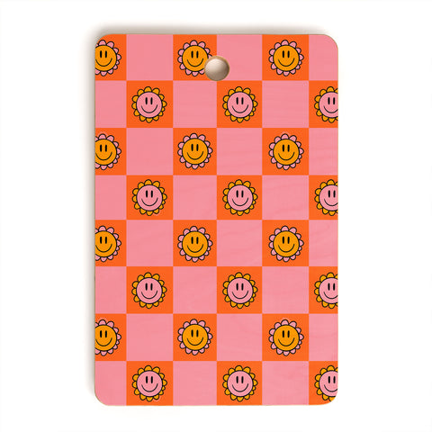 Doodle By Meg Orange Pink Checkered Print Cutting Board Rectangle