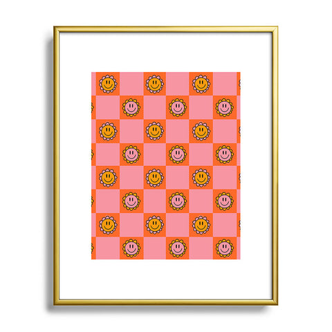 Doodle By Meg Orange Pink Checkered Print Metal Framed Art Print