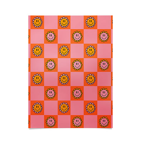 Doodle By Meg Orange Pink Checkered Print Poster