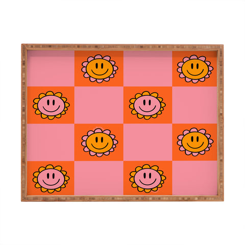 Doodle By Meg Orange Pink Checkered Print Rectangular Tray