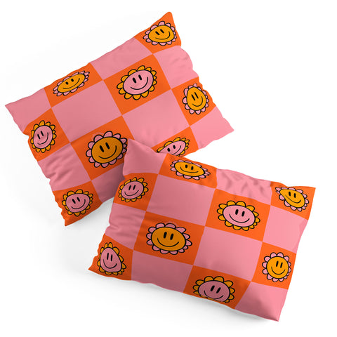 Doodle By Meg Orange Pink Checkered Print Pillow Shams