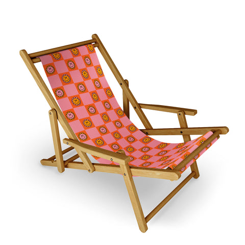 Doodle By Meg Orange Pink Checkered Print Sling Chair