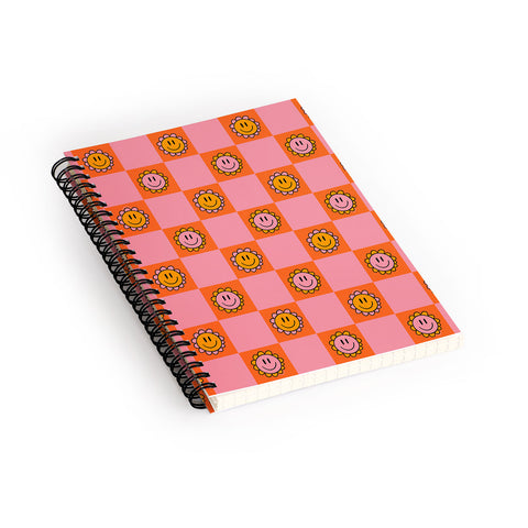 Doodle By Meg Orange Pink Checkered Print Spiral Notebook