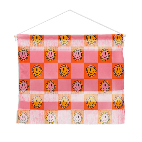 Doodle By Meg Orange Pink Checkered Print Wall Hanging Landscape