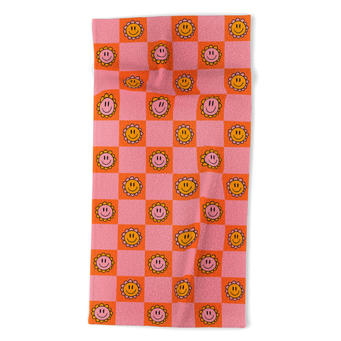 Doodle By Meg Orange Pink Checkered Print Beach Towel