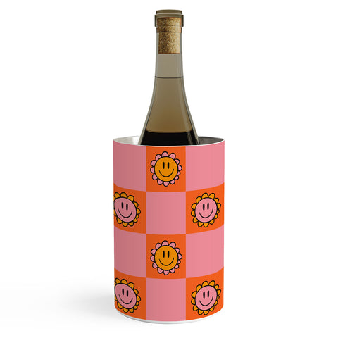Doodle By Meg Orange Pink Checkered Print Wine Chiller
