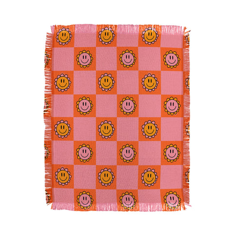 Doodle By Meg Orange Pink Checkered Print Throw Blanket