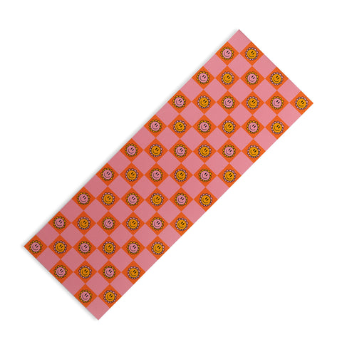 Doodle By Meg Orange Pink Checkered Print Yoga Mat
