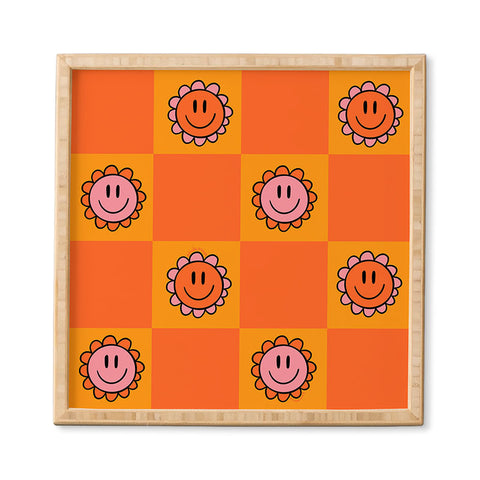 Doodle By Meg Orange Smiley Checkered Print Framed Wall Art