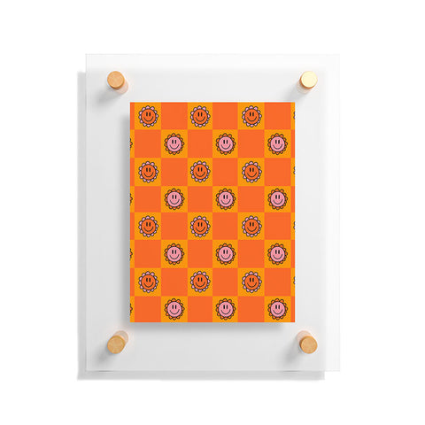 Doodle By Meg Orange Smiley Checkered Print Floating Acrylic Print