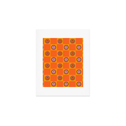 Doodle By Meg Orange Smiley Checkered Print Art Print