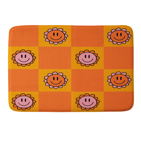 Doodle By Meg Orange Smiley Checkered Print Memory Foam Bath Mat