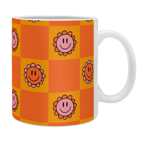 Doodle By Meg Orange Smiley Checkered Print Coffee Mug