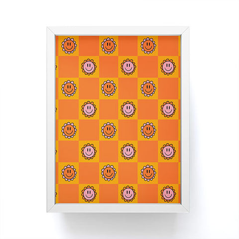 Doodle By Meg Orange Smiley Checkered Print Framed Mini Art Print