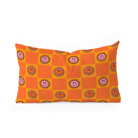 Doodle By Meg Orange Smiley Checkered Print Oblong Throw Pillow
