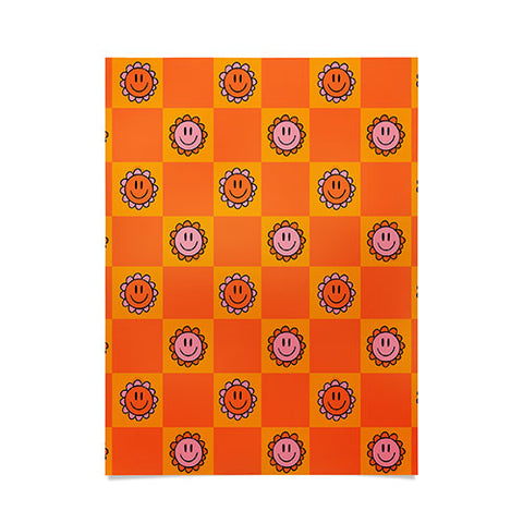 Doodle By Meg Orange Smiley Checkered Print Poster