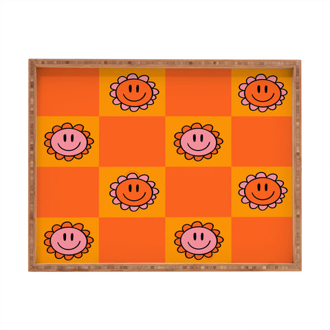 Doodle By Meg Orange Smiley Checkered Print Rectangular Tray