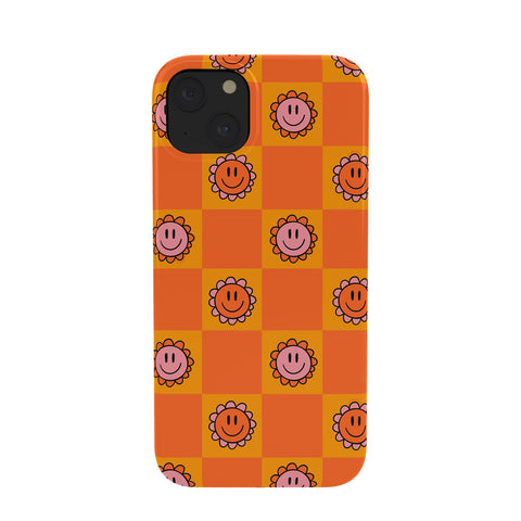 Doodle By Meg Orange Smiley Checkered Print Phone Case