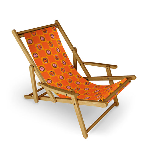 Doodle By Meg Orange Smiley Checkered Print Sling Chair