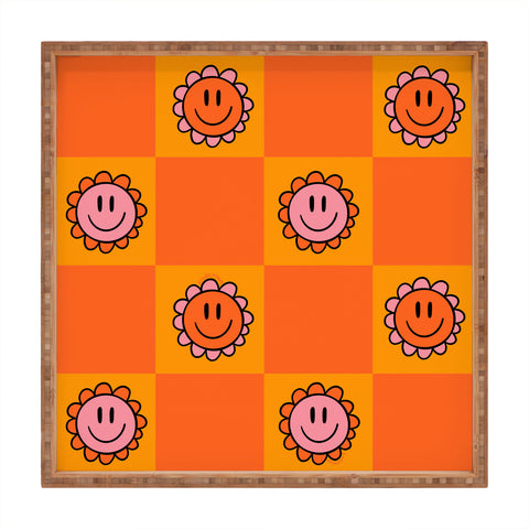 Doodle By Meg Orange Smiley Checkered Print Square Tray