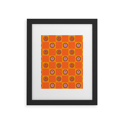 Doodle By Meg Orange Smiley Checkered Print Framed Art Print