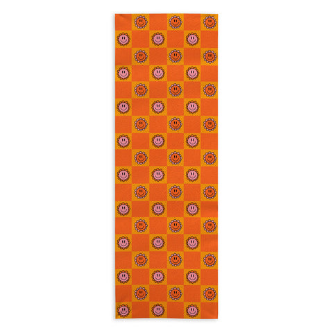 Doodle By Meg Orange Smiley Checkered Print Yoga Towel