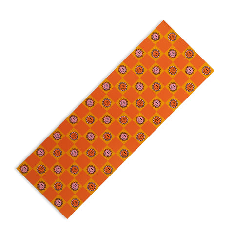 Doodle By Meg Orange Smiley Checkered Print Yoga Mat