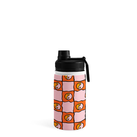 Doodle By Meg Orange Yin yang Checkered Print Water Bottle