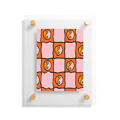 Doodle By Meg Orange Yin yang Checkered Print Floating Acrylic Print