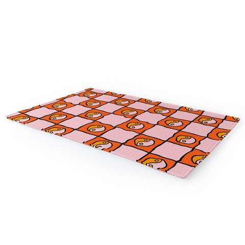 Doodle By Meg Orange Yin yang Checkered Print Area Rug