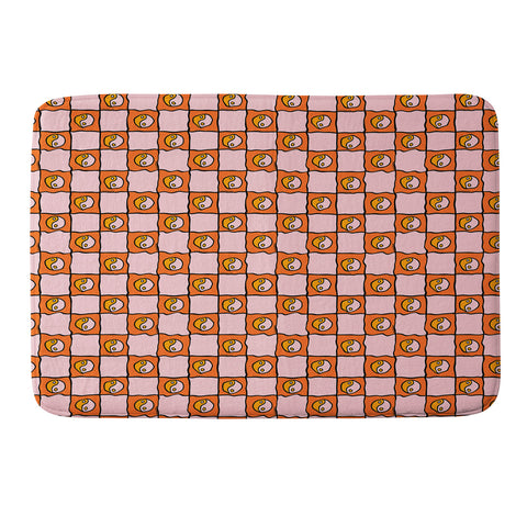 Doodle By Meg Orange Yin yang Checkered Print Memory Foam Bath Mat