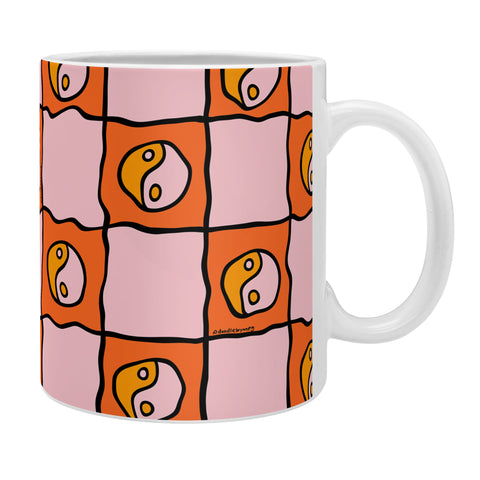 Doodle By Meg Orange Yin yang Checkered Print Coffee Mug