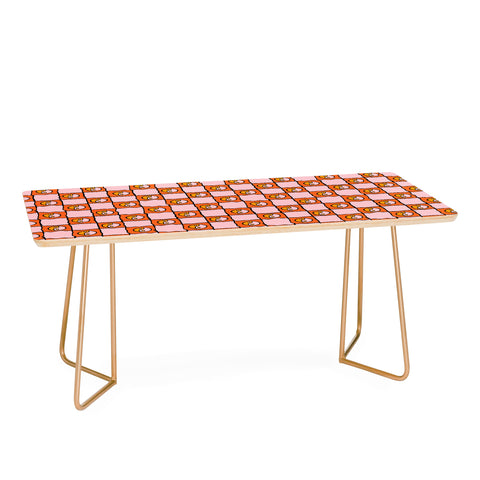 Doodle By Meg Orange Yin yang Checkered Print Coffee Table