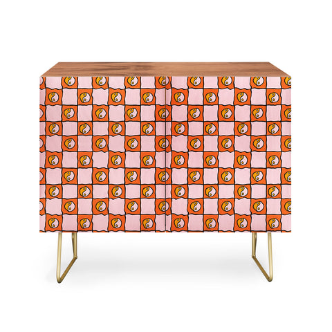 Doodle By Meg Orange Yin yang Checkered Print Credenza