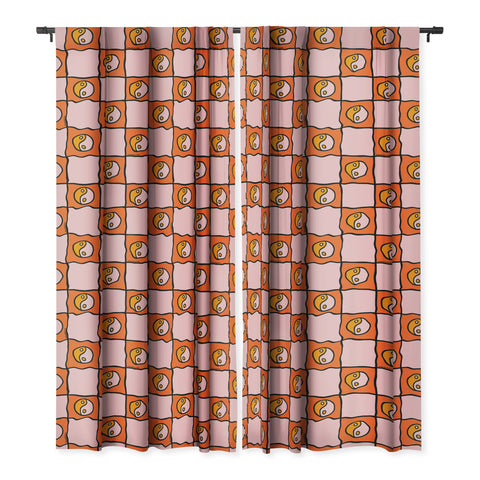 Doodle By Meg Orange Yin yang Checkered Print Blackout Non Repeat